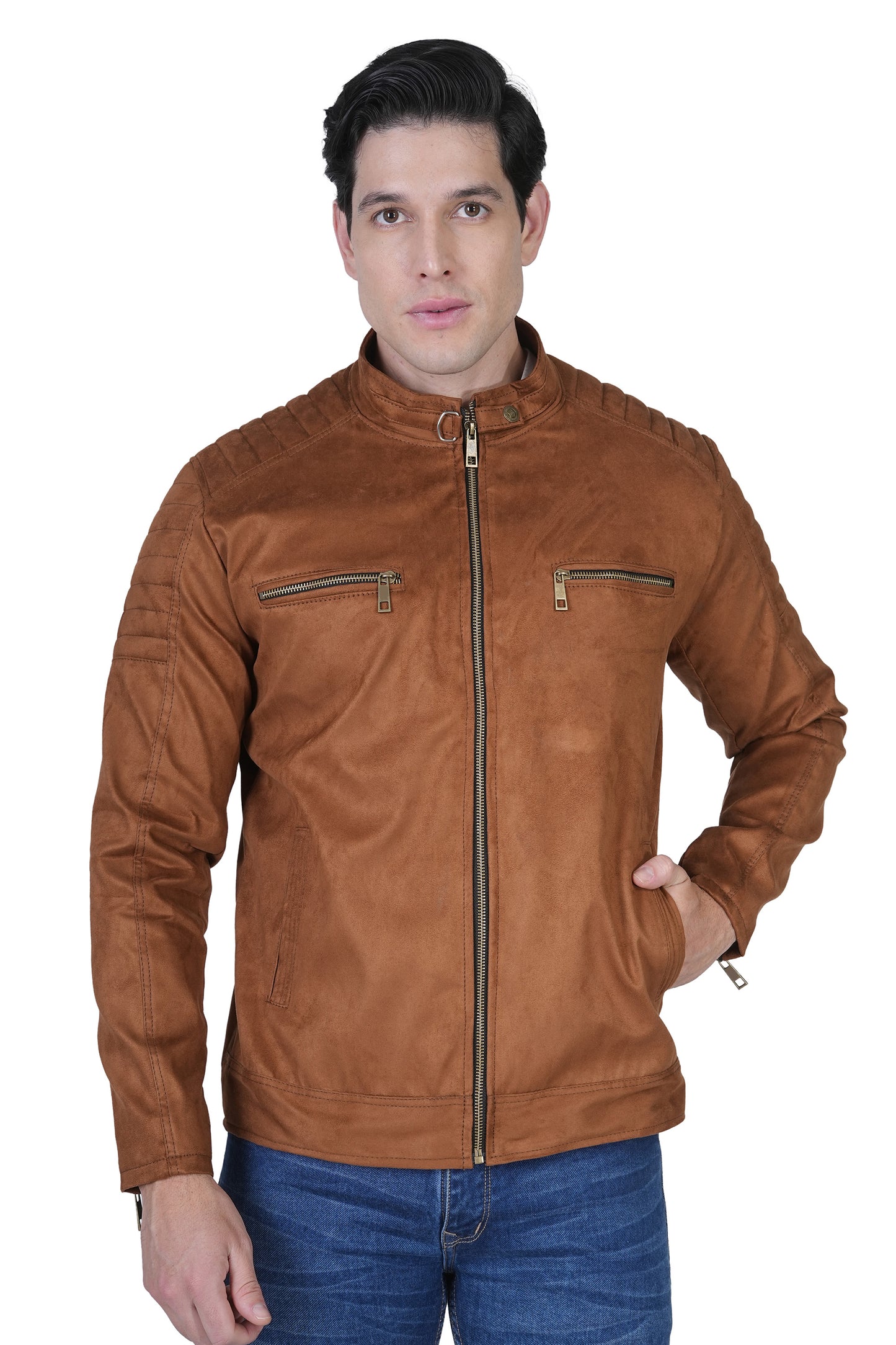 Bold Union Men's Suede Tan Brown Biker Jacket