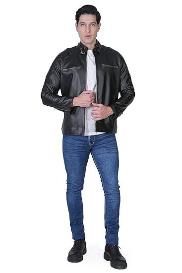 Bold union Men's Faux Leather Collar Belt Jacket