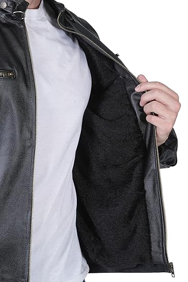 Bold union Men's Faux Leather Collar Belt Jacket