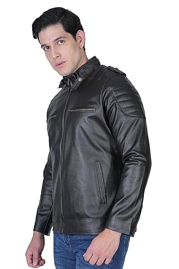 Bold union Men's Faux Leather Collar Belt Jacket