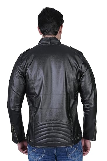Bold union Men's Faux Leather Collar Belt Jacket