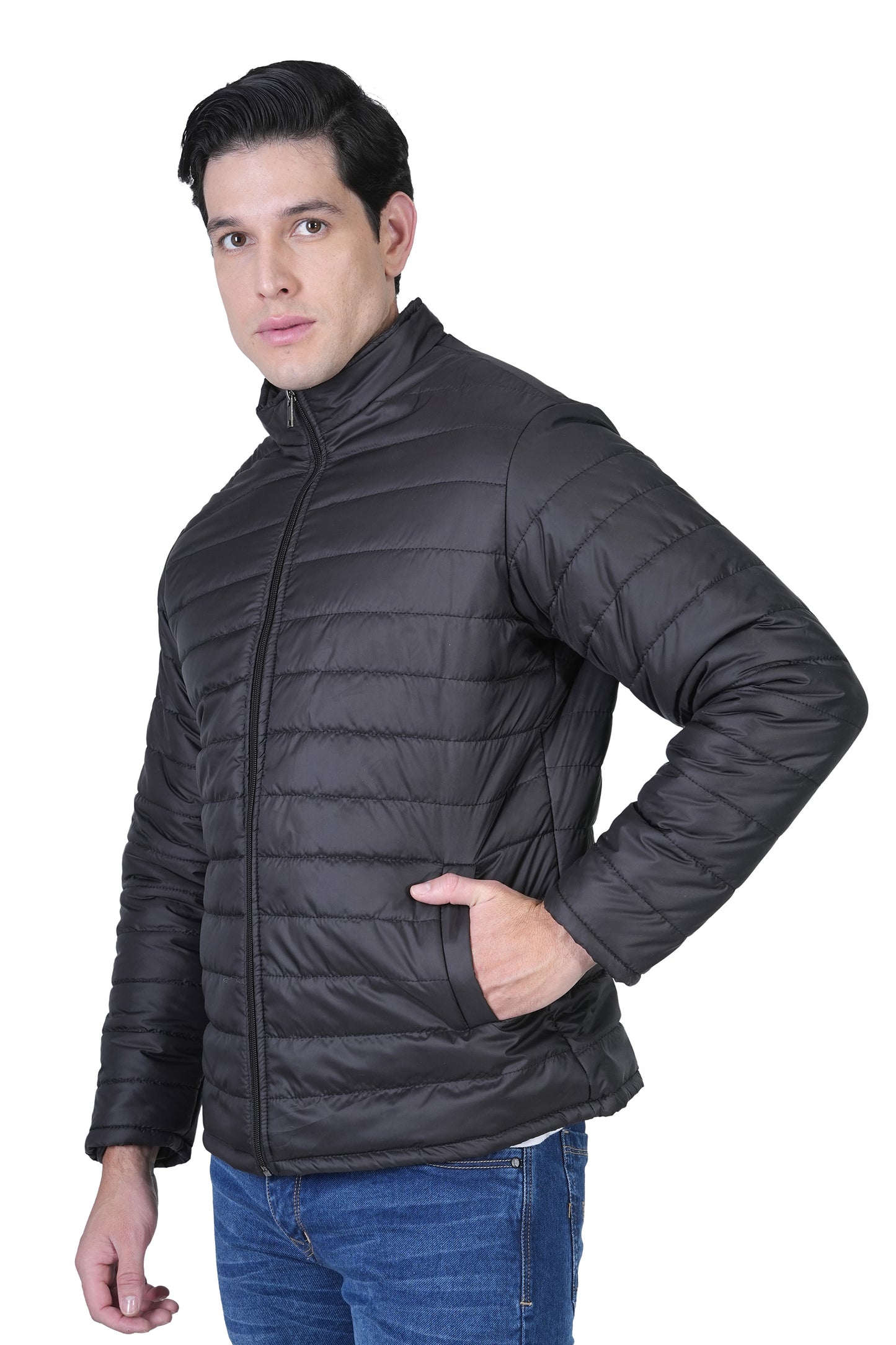 Bold Union Men's Black Quilted Puffer Jacket, Lightweight Winter Nylon,