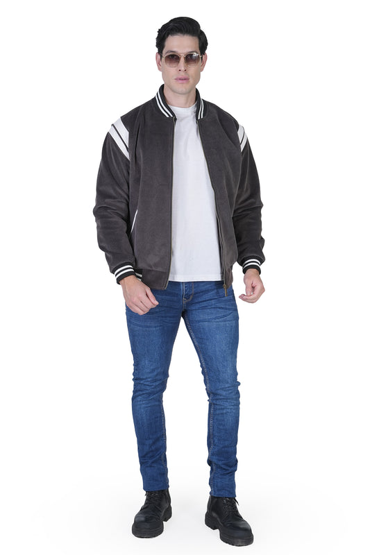Men's Casual Gray Bomber Velvet Jacket