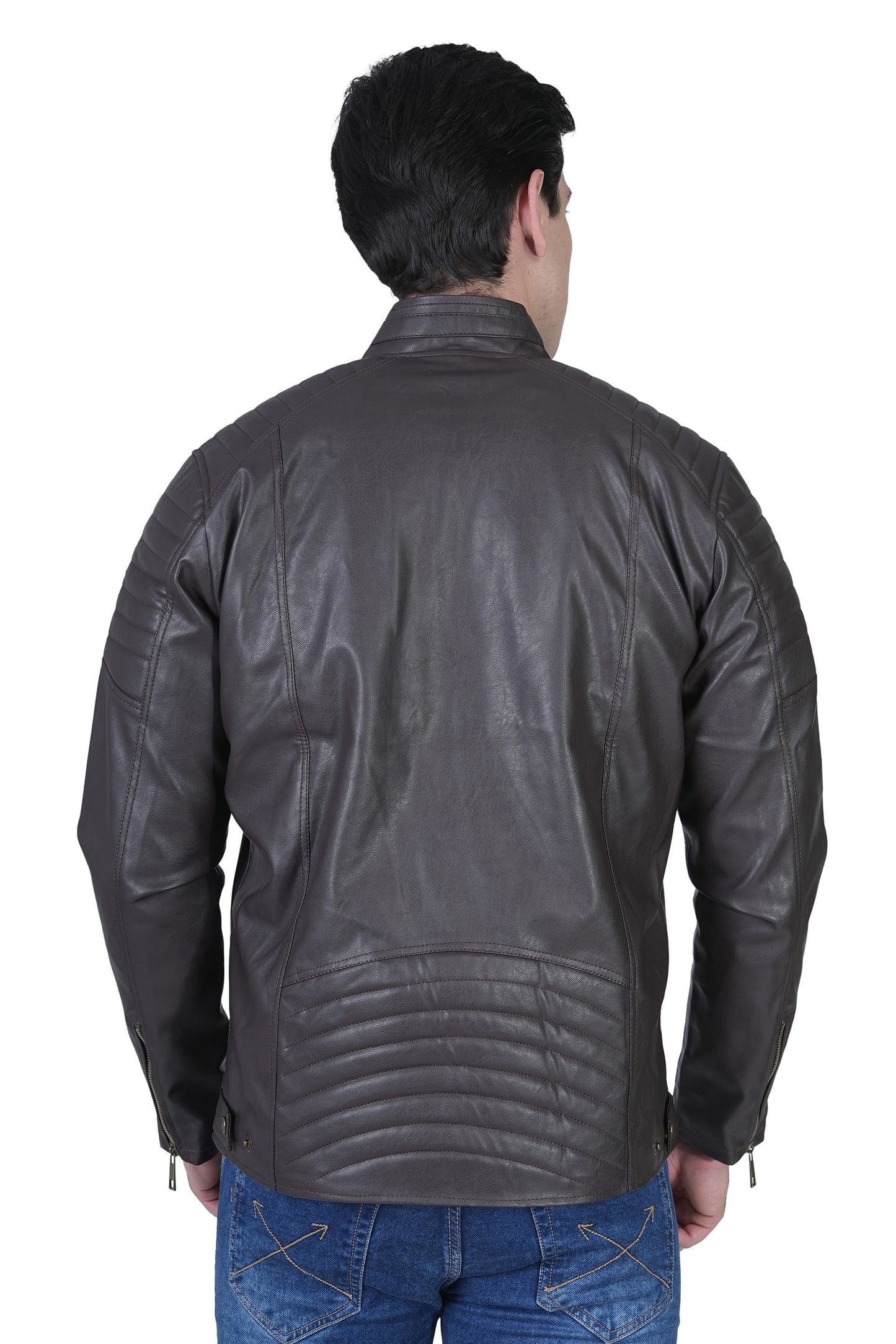 Bold Union Men's Solid Regular Faux Leather Jacket, Coffee Brown