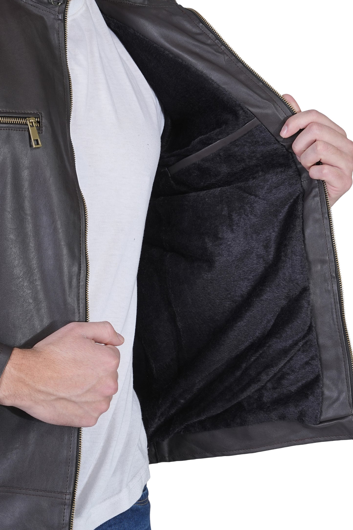 Bold Union Men's Solid Regular Faux Leather Jacket, Coffee Brown