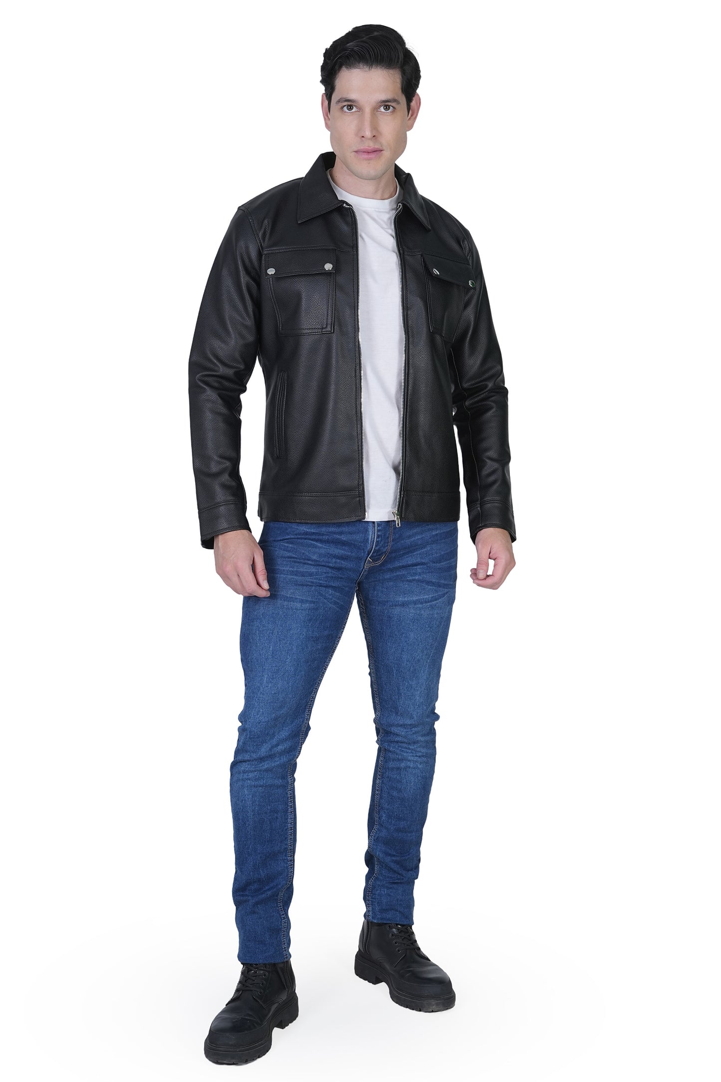Bold Union Men's Solid Black Faux Leather Jacket