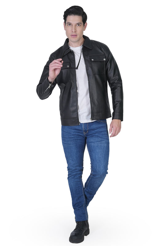 Bold Union Men's Solid Black Faux Leather Jacket
