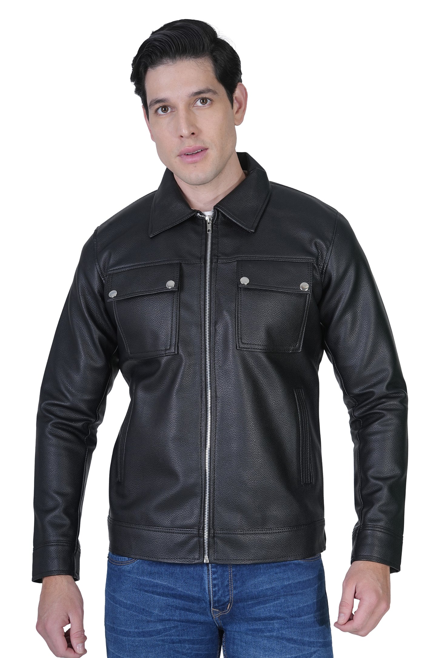 Bold Union Men's Solid Black Faux Leather Jacket