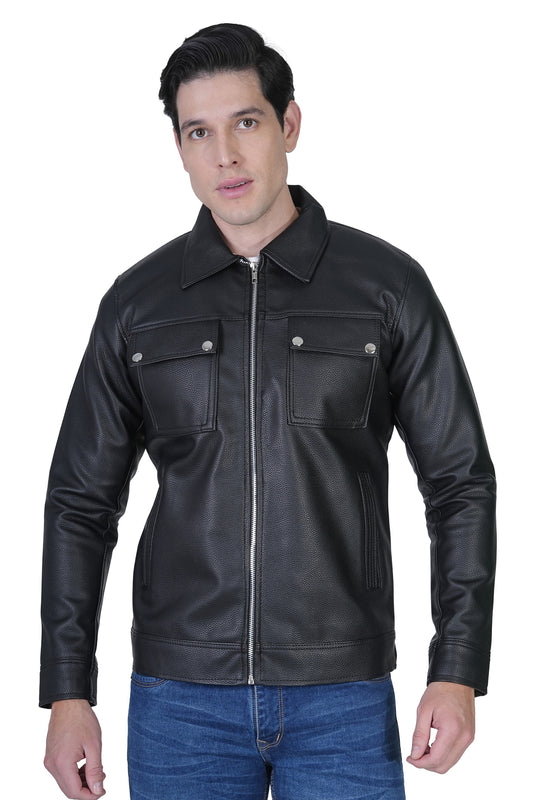 Bold Union Men's Solid Black Faux Leather Jacket