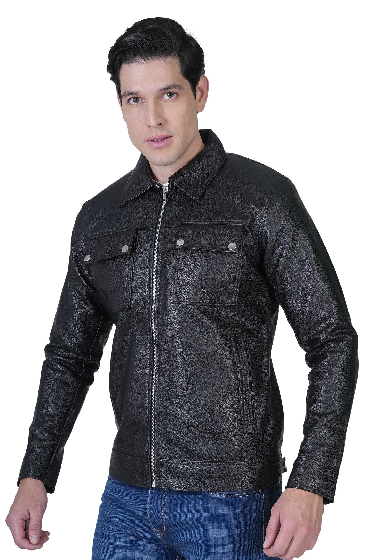 Bold Union Men's Solid Black Faux Leather Jacket