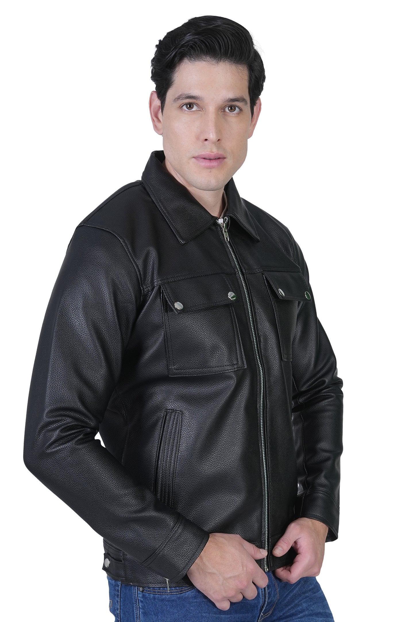 Bold Union Men's Solid Black Faux Leather Jacket