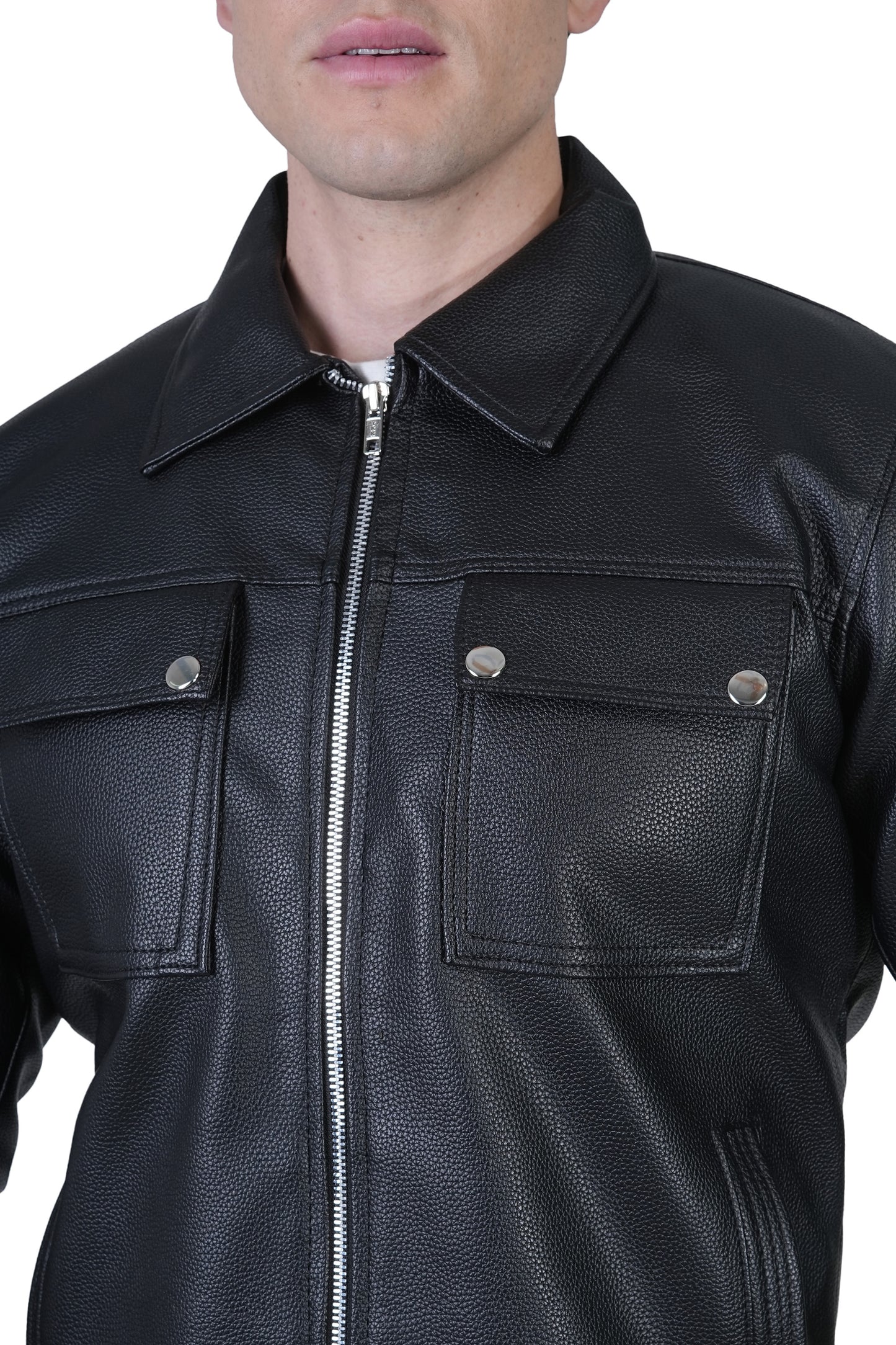 Bold Union Men's Solid Black Faux Leather Jacket