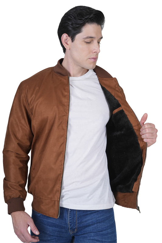 Bold Union Men Solid Bomber Suede Jacket
