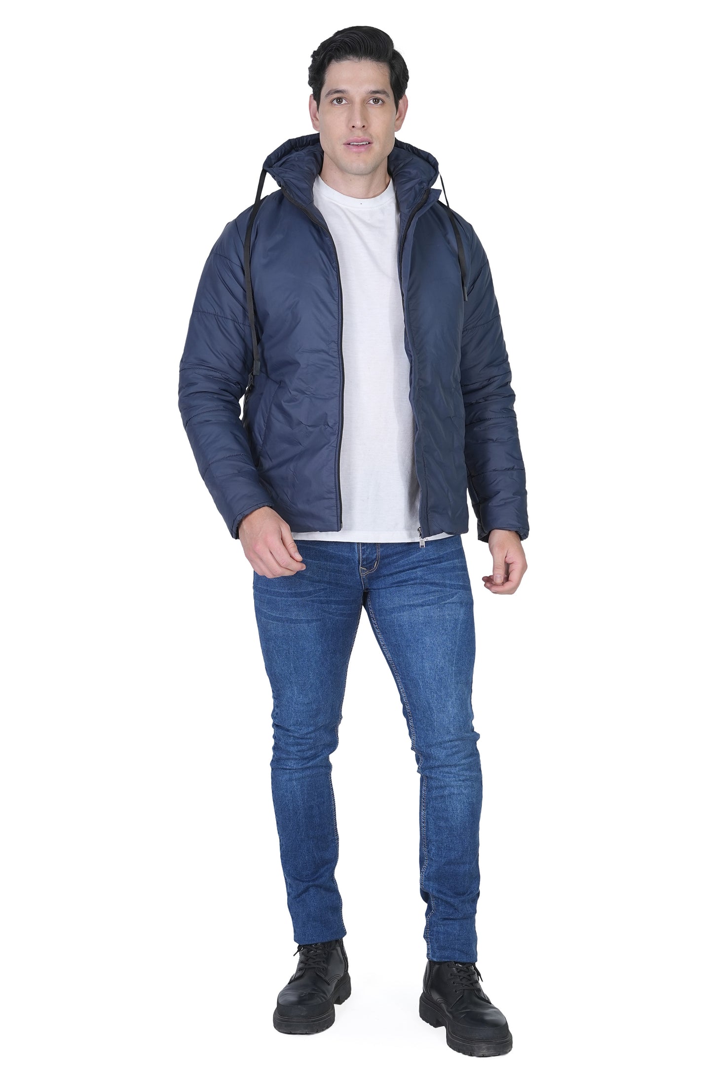 Bold Union Men’s Navy Blue Puffer Jacket with Detachable Hood