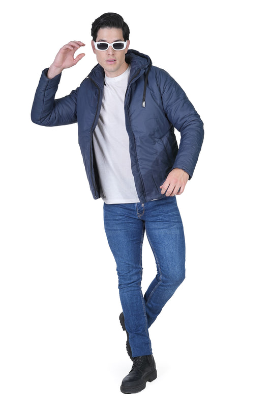 Bold Union Men’s Navy Blue Puffer Jacket with Detachable Hood