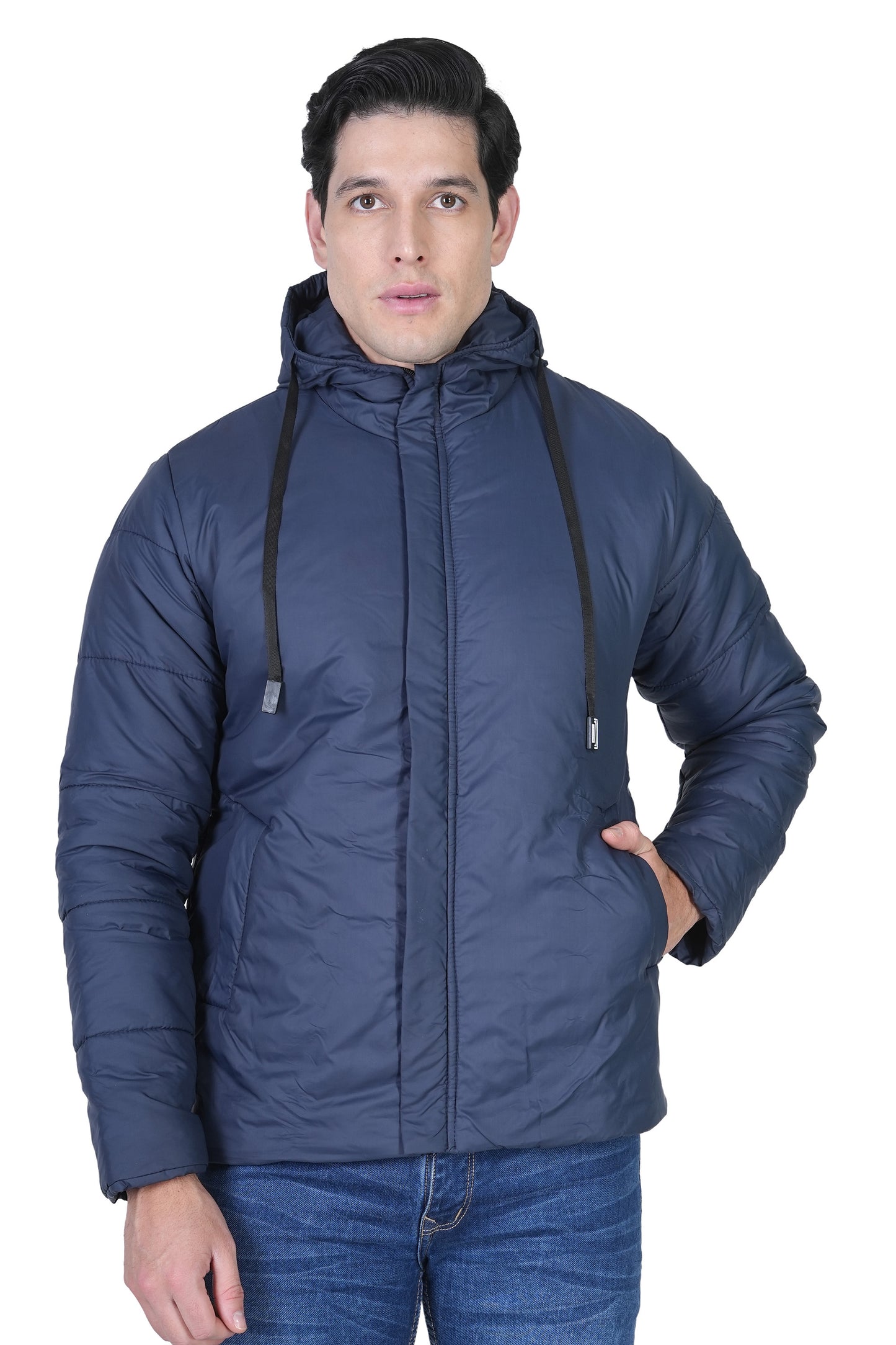 Bold Union Men’s Navy Blue Puffer Jacket with Detachable Hood