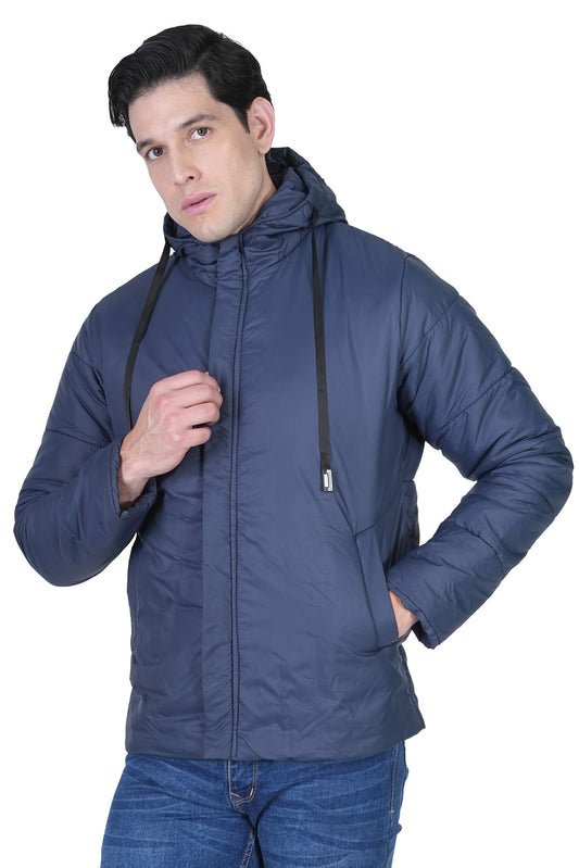 Bold Union Men’s Navy Blue Puffer Jacket with Detachable Hood