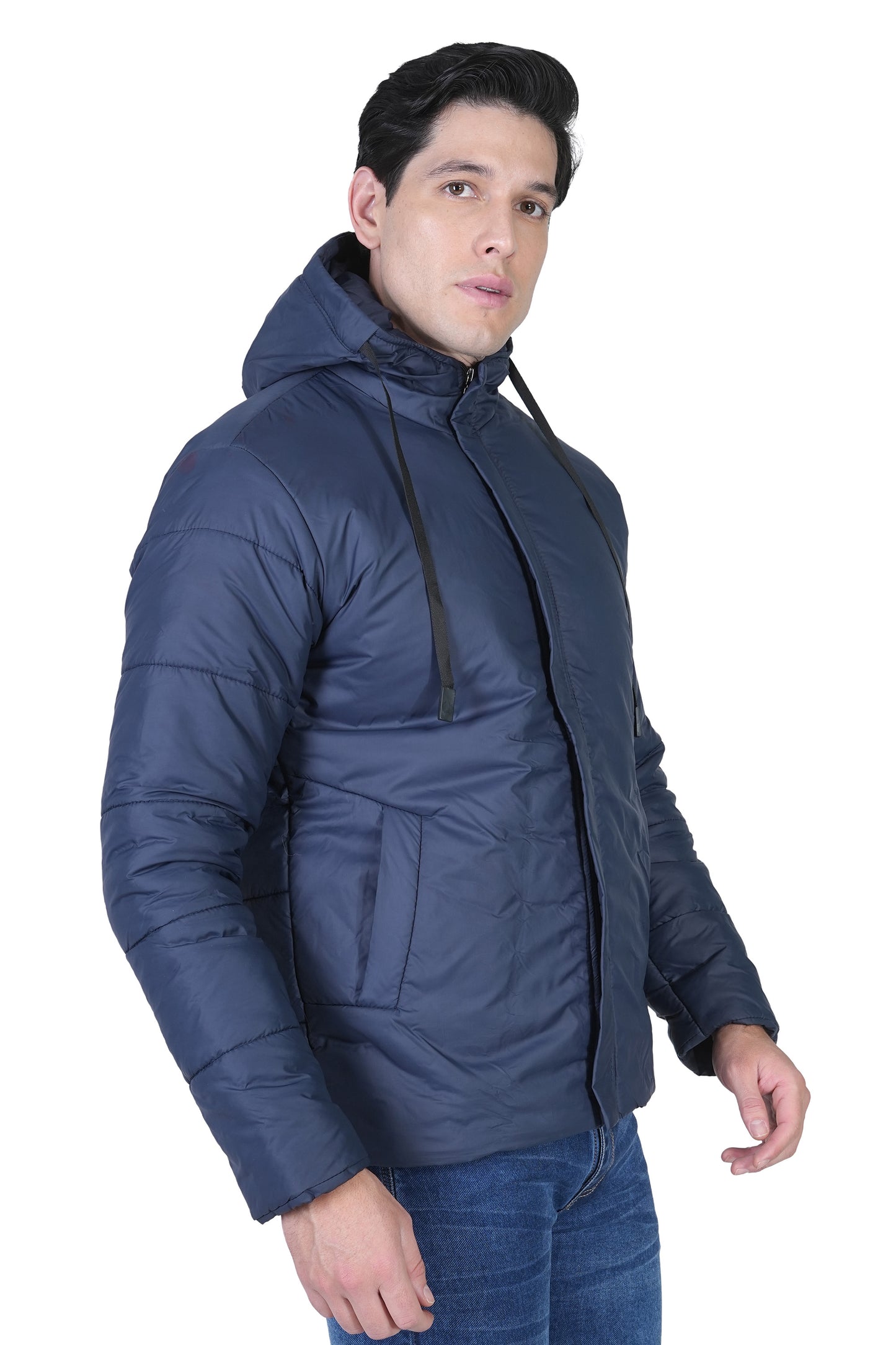 Bold Union Men’s Navy Blue Puffer Jacket with Detachable Hood