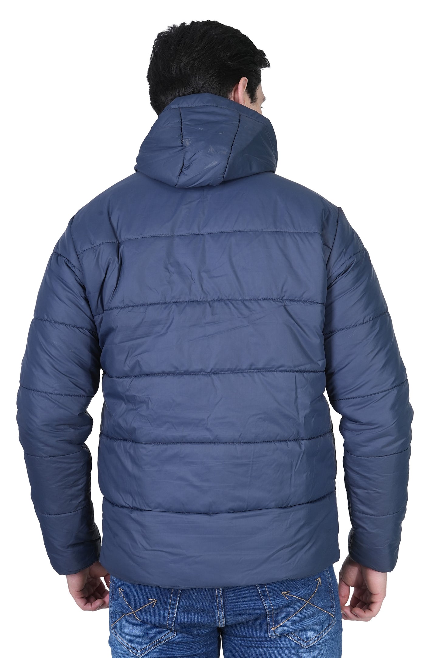 Bold Union Men’s Navy Blue Puffer Jacket with Detachable Hood