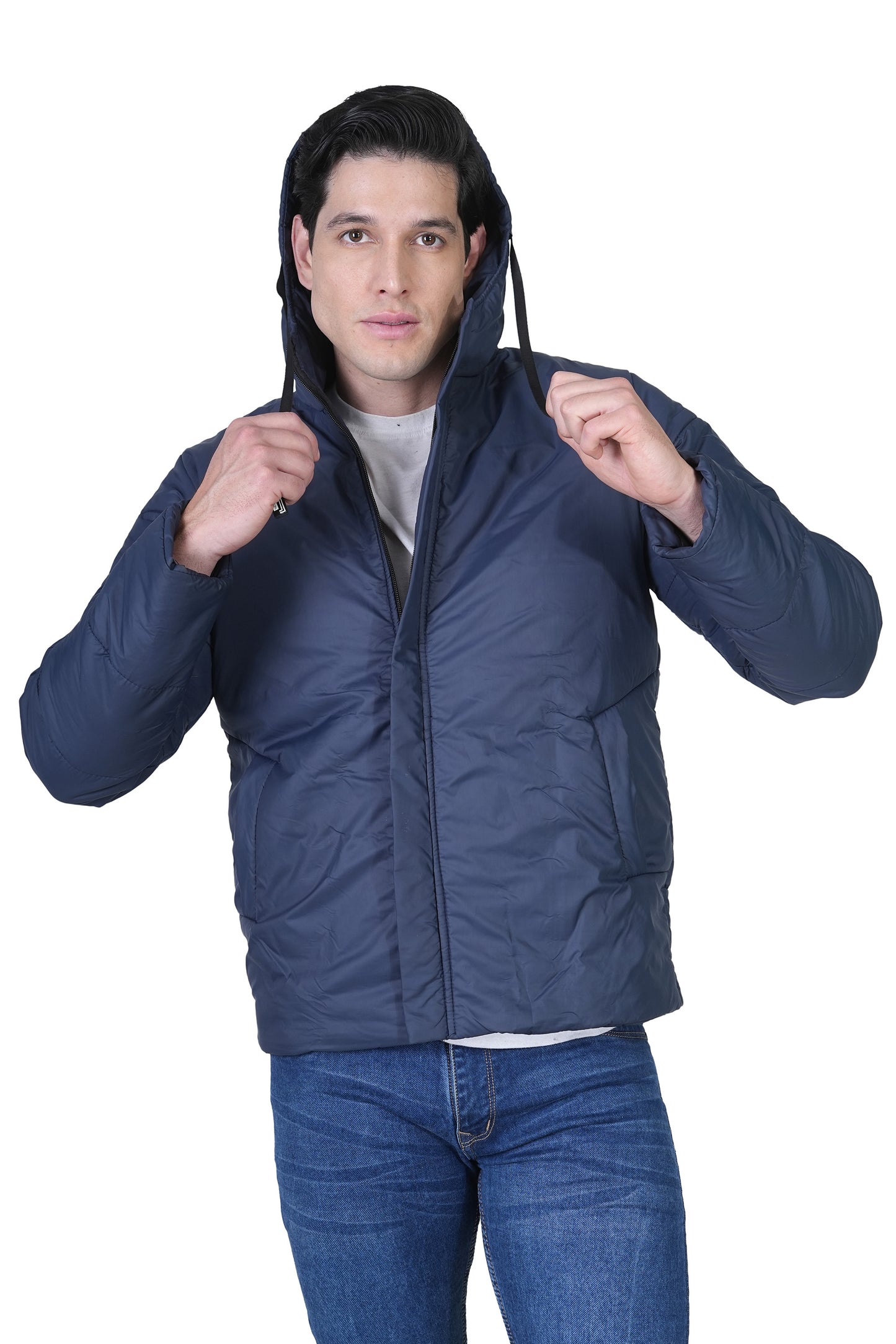 Bold Union Men’s Navy Blue Puffer Jacket with Detachable Hood