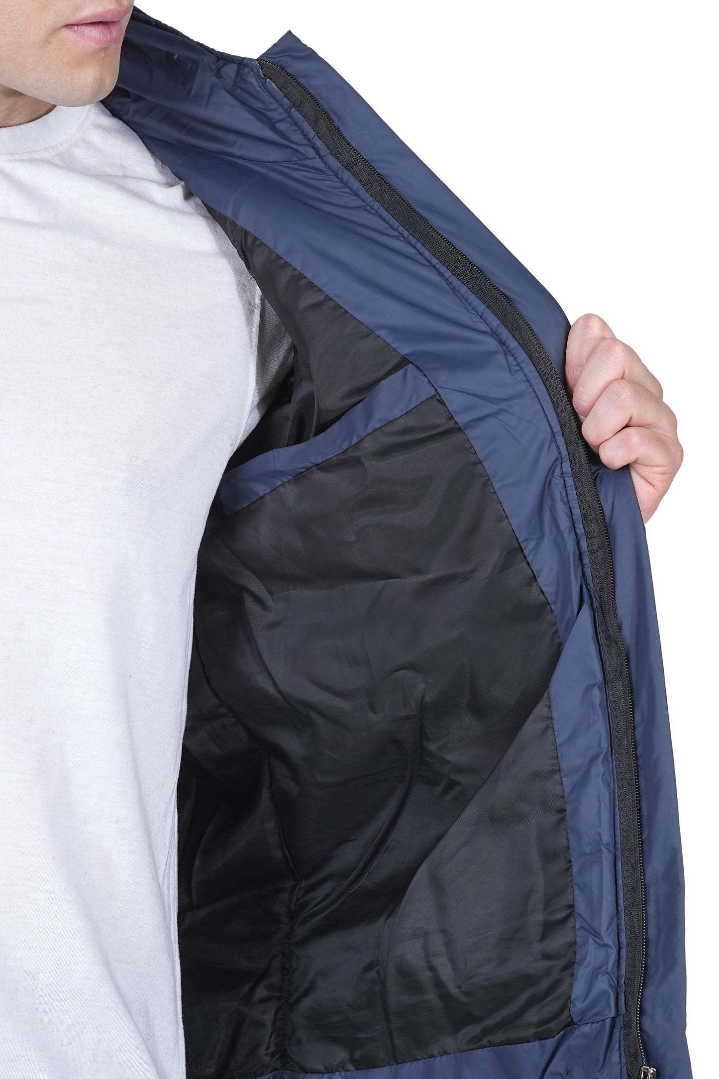 Bold Union Men’s Navy Blue Puffer Jacket with Detachable Hood