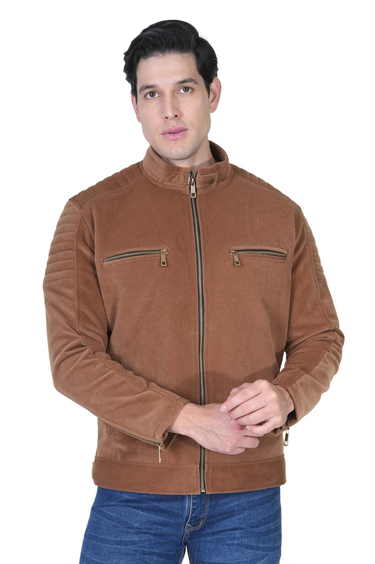 Men's Velvet Brown Faux Leather Biker Jacket