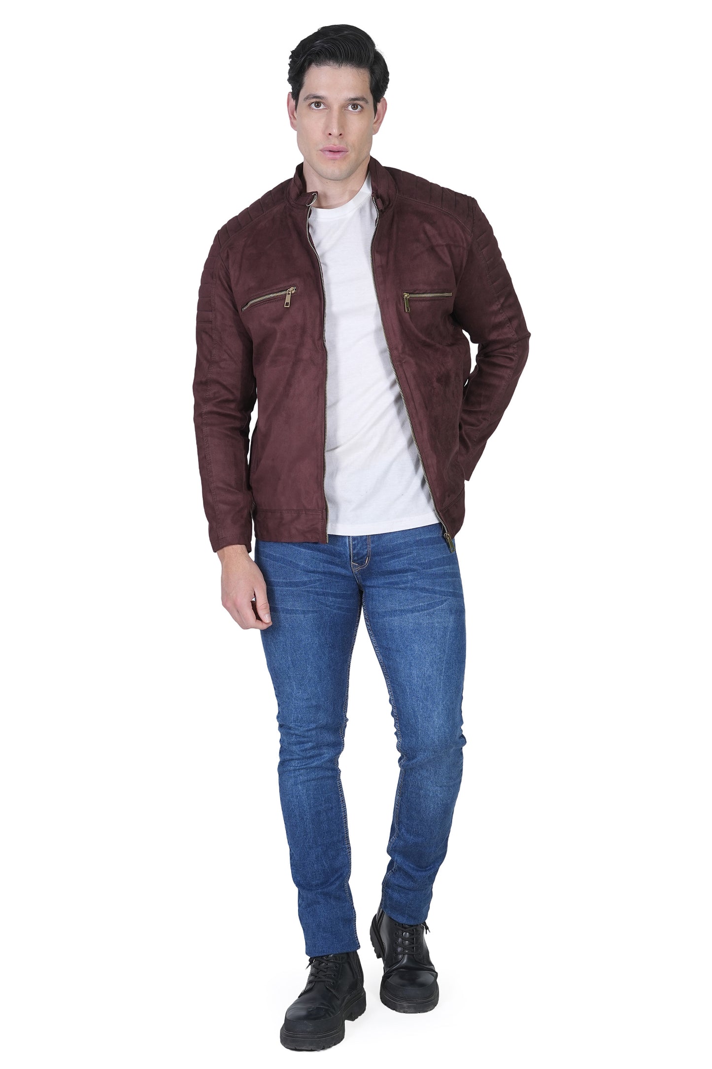 Bold Union Men's Suede Coffee Brown Biker Jacket