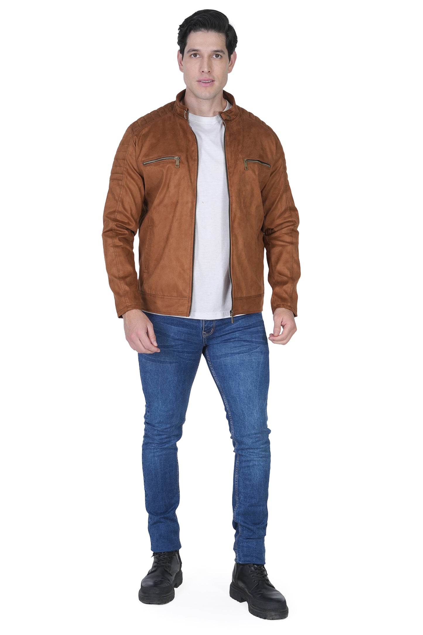 Bold Union Men's Suede Tan Brown Biker Jacket