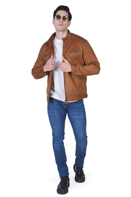 Bold Union Men's Suede Tan Brown Biker Jacket