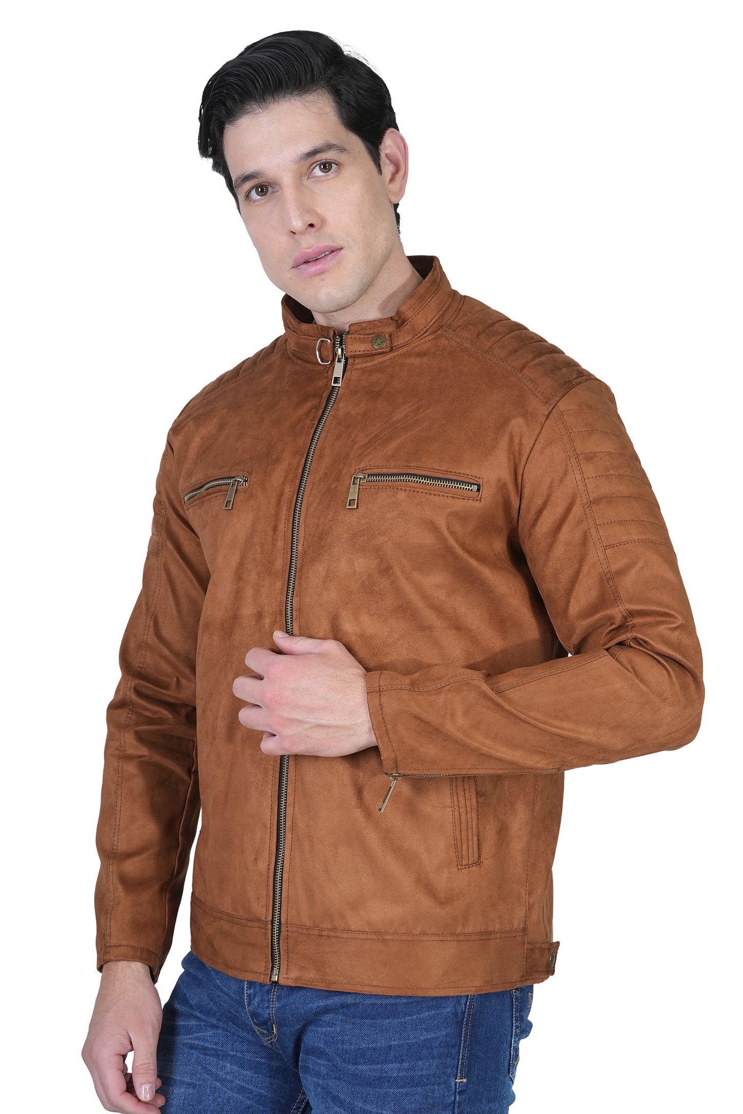 Bold Union Men's Suede Tan Brown Biker Jacket