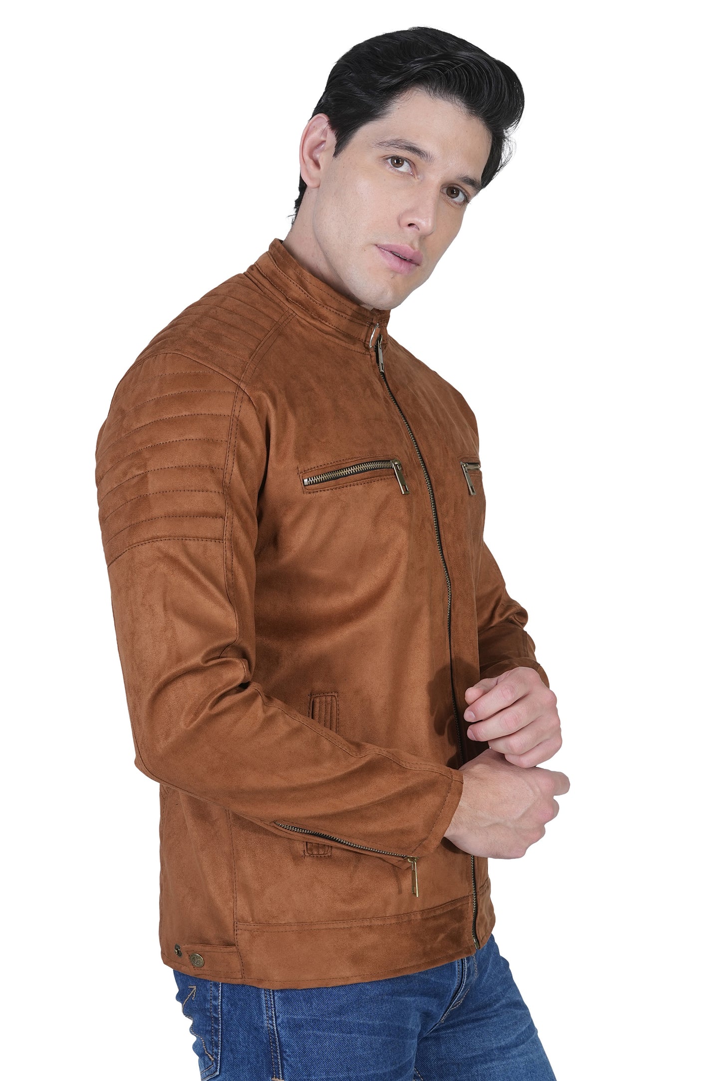 Bold Union Men's Suede Tan Brown Biker Jacket