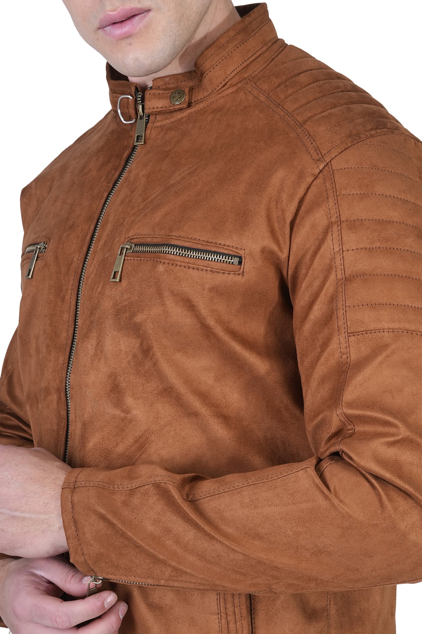 Bold Union Men's Suede Tan Brown Biker Jacket